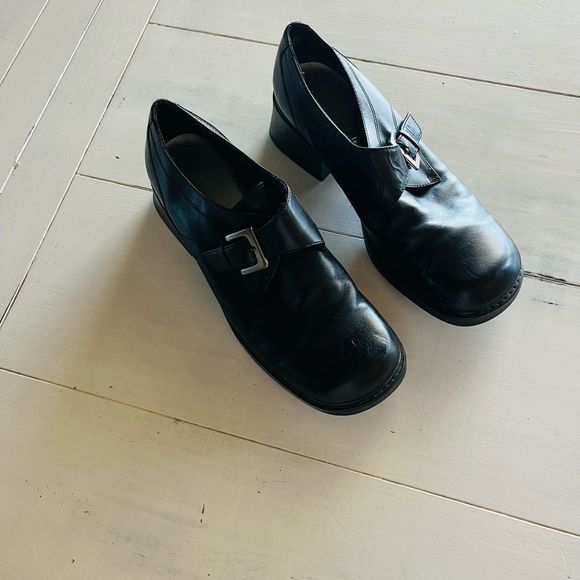 Vintage Croft & Barrow Women’s Black Leather Monk Strap 90s Y2K Chunky Heel 8.5 - Picture 2 of 5